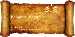 Bonyhai Regő névjegykártya